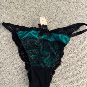 Victoria’s Secret Elegant Black and Teal Lace Thong